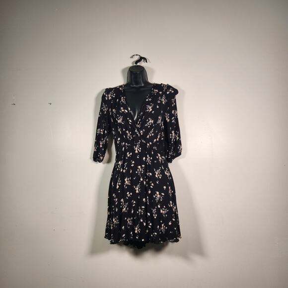 RUE21 Mini Dress Womens M Black Multi Floral Ditzy Cottagecore Dark Boho Summer - Picture 1 of 12